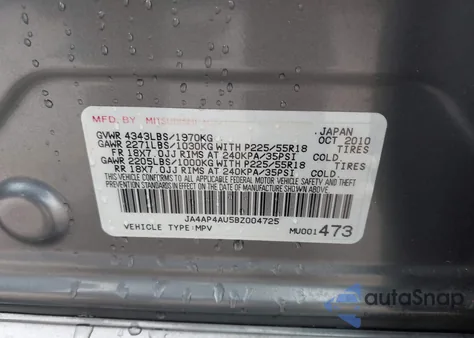 2011 Mitsubishi Outlander Sport Se z USA, uszkodzony, nr VIN JA4AP4AU5BZ004725